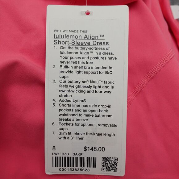 New Lululemon Size 8 Align Short Sleeve Dress SAKP Sakura Pink 3" Liner Nulu - Picture 9 of 9